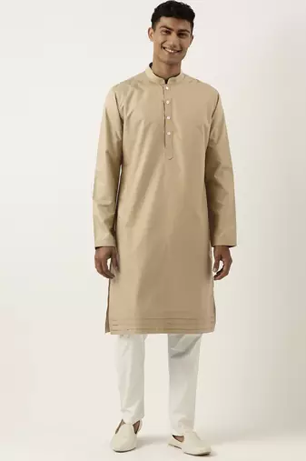 Beige cotton kurta pajama