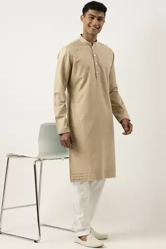 Beige cotton kurta pajama