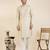 Beige self design side placket cotton kurta pajama