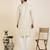 Beige self design side placket cotton kurta pajama
