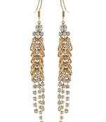 Exclusive long Gold Colour Alloy with white Stone Ear Hangings