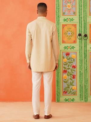 Beige self design cotton kurta pajama 2