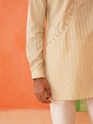 Beige self design cotton kurta pajama 5