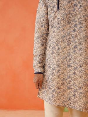 Beige kantha design printed kurta pajama 4