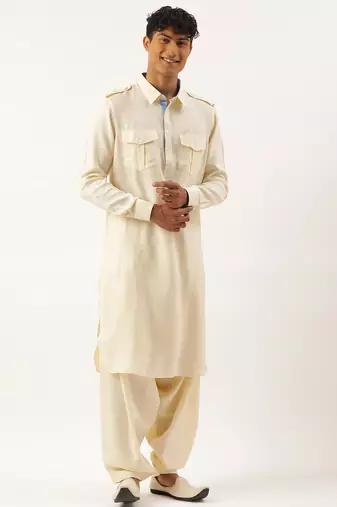 Cream classic premium pathani kurta pajama