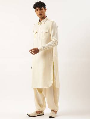 Cream classic premium pathani kurta pajama 3