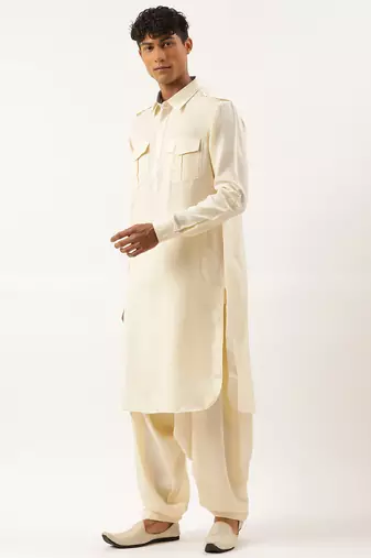 Cream classic premium pathani kurta pajama