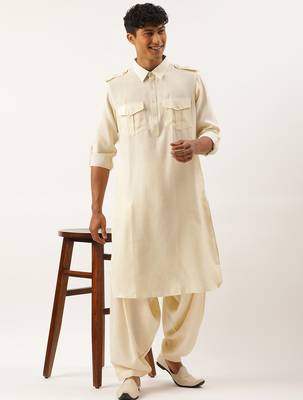 Cream classic premium pathani kurta pajama 4