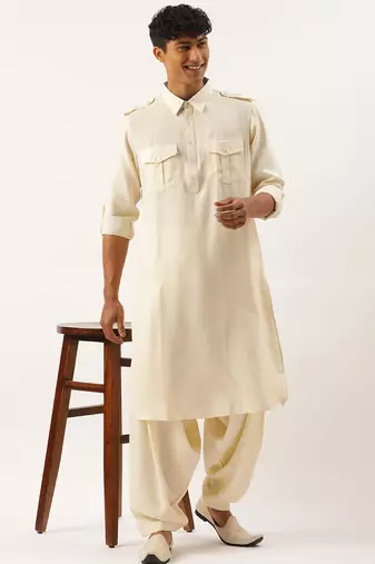 Cream classic premium pathani kurta pajama