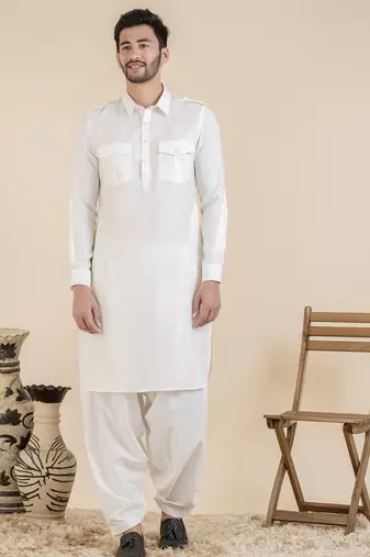 Cream cotton pathani with salwar