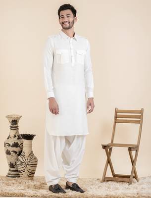 Cream cotton pathani with salwar 4
