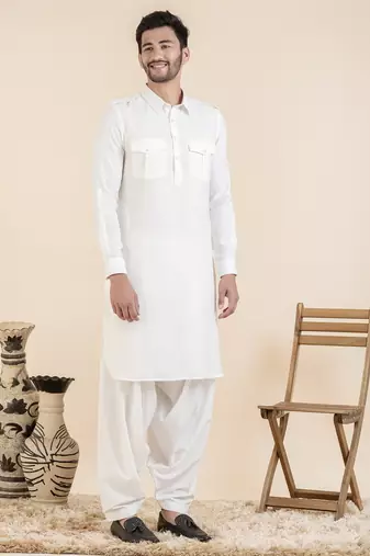 Cream cotton pathani with salwar