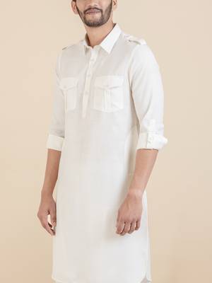 Cream cotton pathani with salwar 5