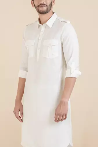 Cream cotton pathani with salwar