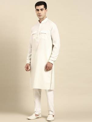 Cream pathani kurta pajama 4