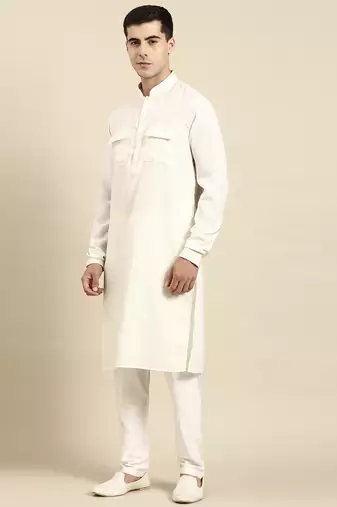 Cream pathani kurta pajama