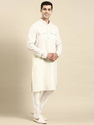 Cream pathani kurta pajama 5