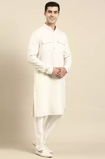 Cream pathani kurta pajama
