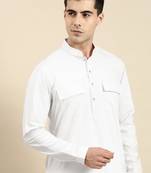 White cotton pathani kurta pajama with patch pocket