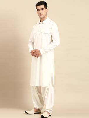 Off white fine cotton pathani with salwar 4