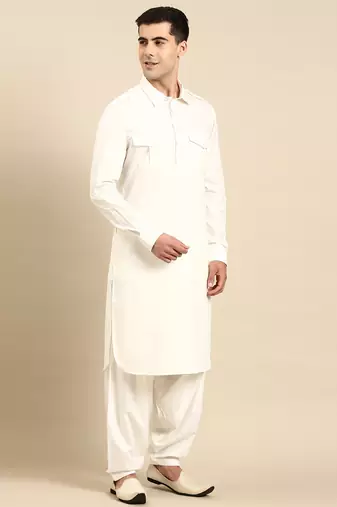Off white fine cotton pathani with salwar