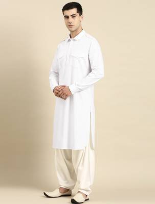 White fine cotton pathani with salwar 4
