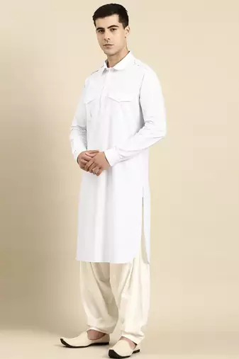 White fine cotton pathani with salwar