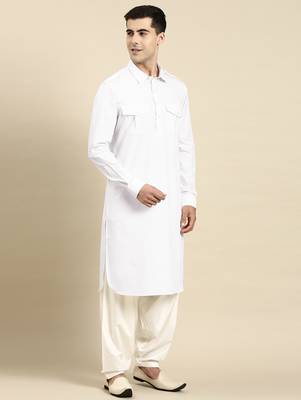 White fine cotton pathani with salwar 5