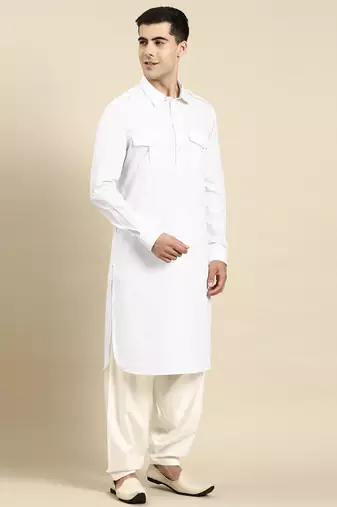 White fine cotton pathani with salwar