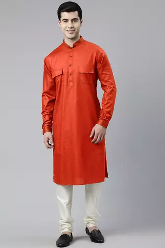 Rustic cotton pathani kurta pajama with patch pocket
