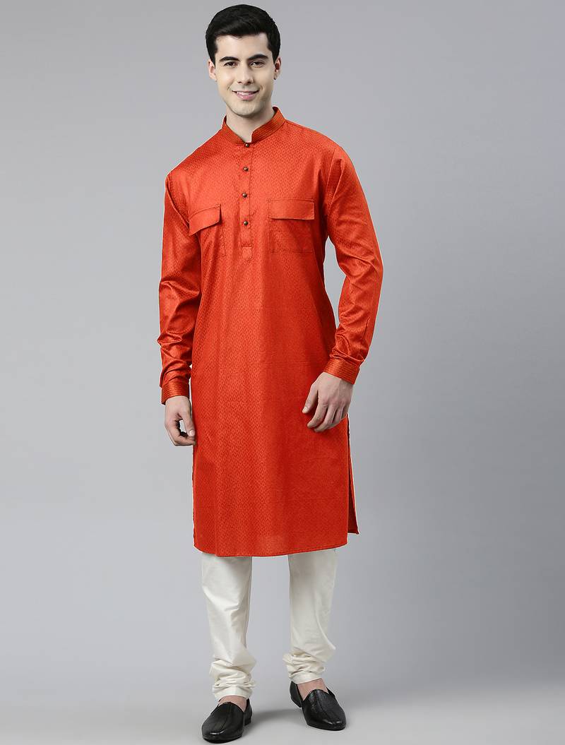 Rustic cotton pathani kurta pajama with patch pocket