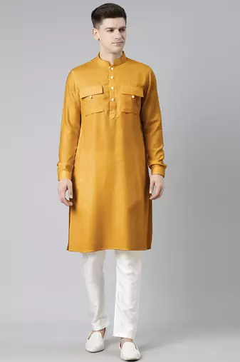 Mustard pathani kurta pajama