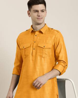 Mustard cotton pathani with salwar 1