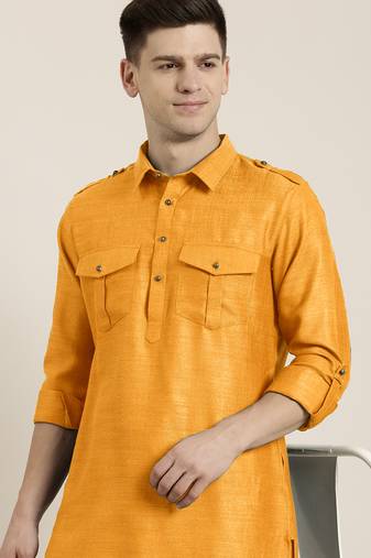 Mustard cotton pathani with salwar