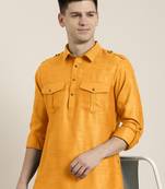 Mustard cotton pathani with salwar