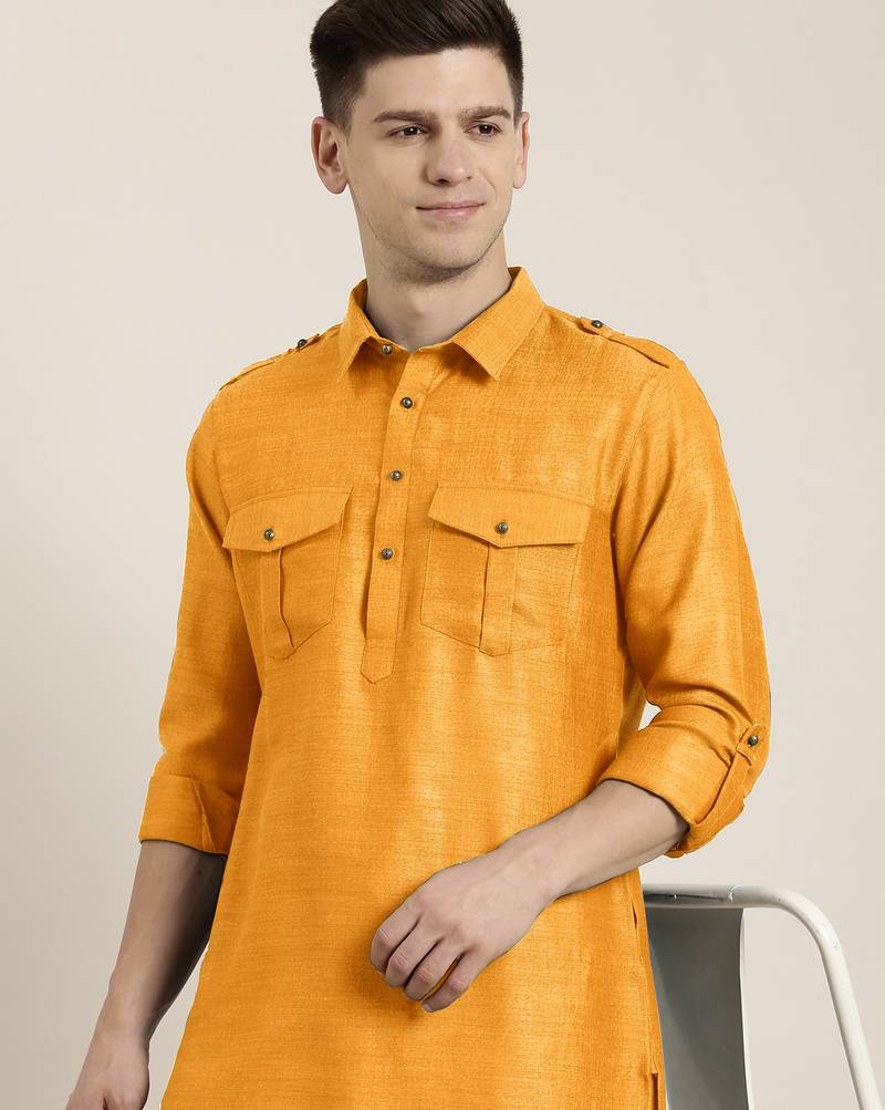 Mustard cotton pathani with salwar