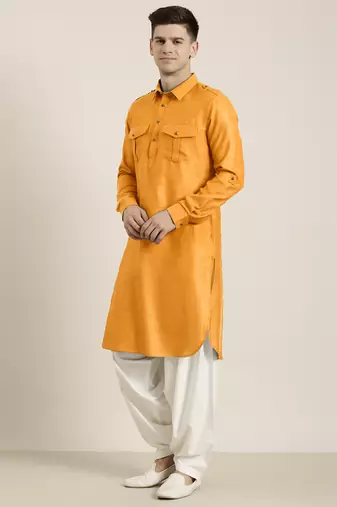 Mustard cotton pathani with salwar