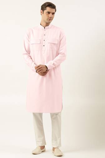 Grey pure cotton pathani kurta pajama with patch pocket