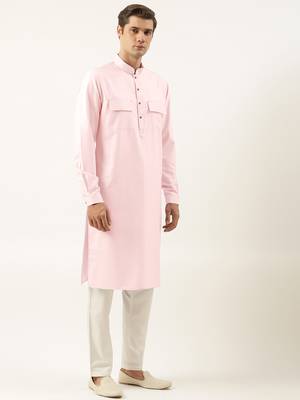 Grey pure cotton pathani kurta pajama with patch pocket 4