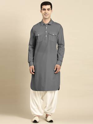 Grey fine cotton pathani with salwar 1