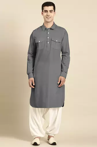 Grey fine cotton pathani with salwar