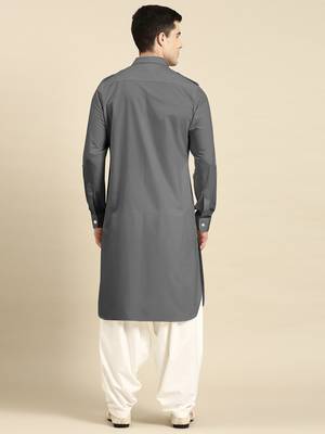 Grey fine cotton pathani with salwar 2