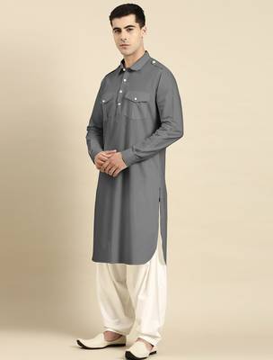 Grey fine cotton pathani with salwar 3