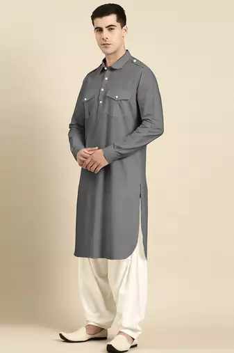 Grey fine cotton pathani with salwar