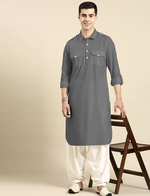 Grey fine cotton pathani with salwar 4
