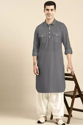 Grey fine cotton pathani with salwar