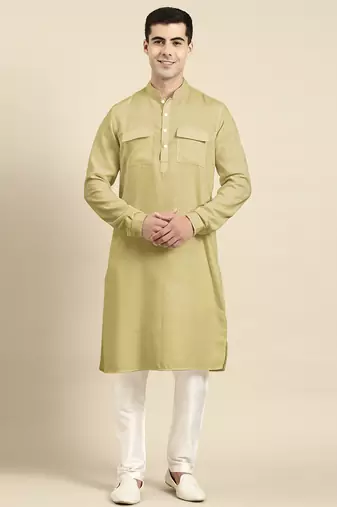 Greenish beige pathani kurta pajama