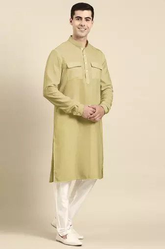 Greenish beige pathani kurta pajama