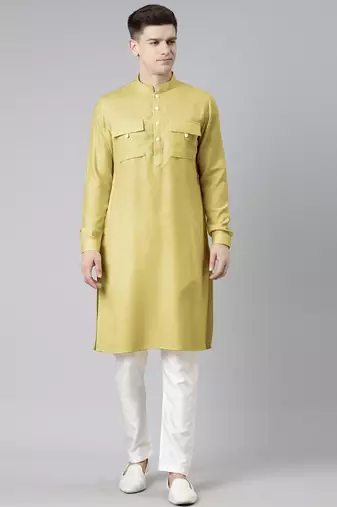Greenish beige pathani kurta pajama
