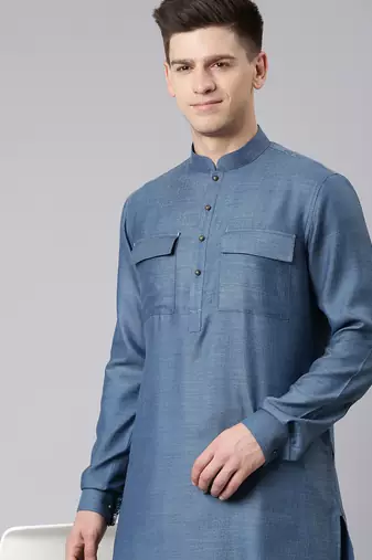 Denim blue pathani kurta pajama